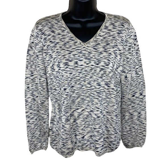 Liz Claiborne Sweaters - Liz Claiborne Beige Black V Neck Knit Sweater Long Sleeve Stretch Medium